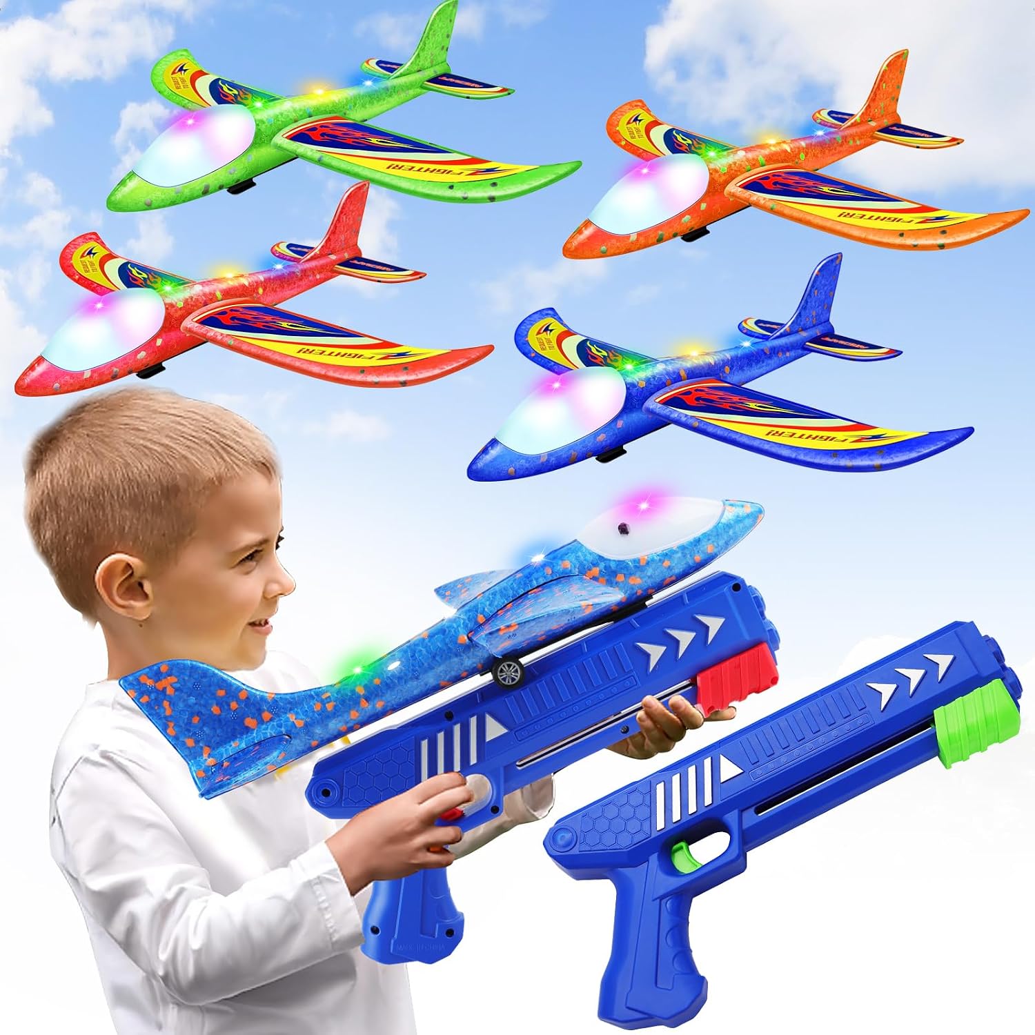 Wesfuner 3 Pack Foam Airplane Launcher Toys, 2 Flight Mode Glider Plane,Kids Flying Toy,3 4 5 6 7 8 9 10 11 12 Year Old Boys Girls Gifts,Outdoor Sport Party Favor