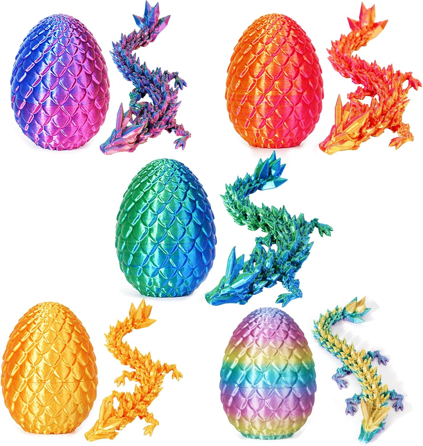TBOLINE 4PCS 3D Printed Dragon Egg, Articulated Crystal Animals Cool Fidget Toys, Small 3D Printer Dinosaur Eggs Party Favors Toy Classroom Prizes for Kids Boy Girls 5-7 8-12