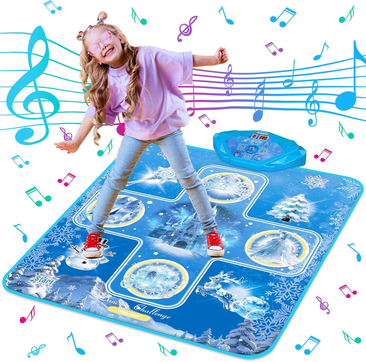 Dance Mat, Dance Mixer Rhythm Step Play Mat, Pink Dance Pad with LED Lights, Adjustable Volume, Built-in Music, 5 Game Modes, Xmas Birthday Gifts for 3-10 Years Girls Toys (Multicolor)