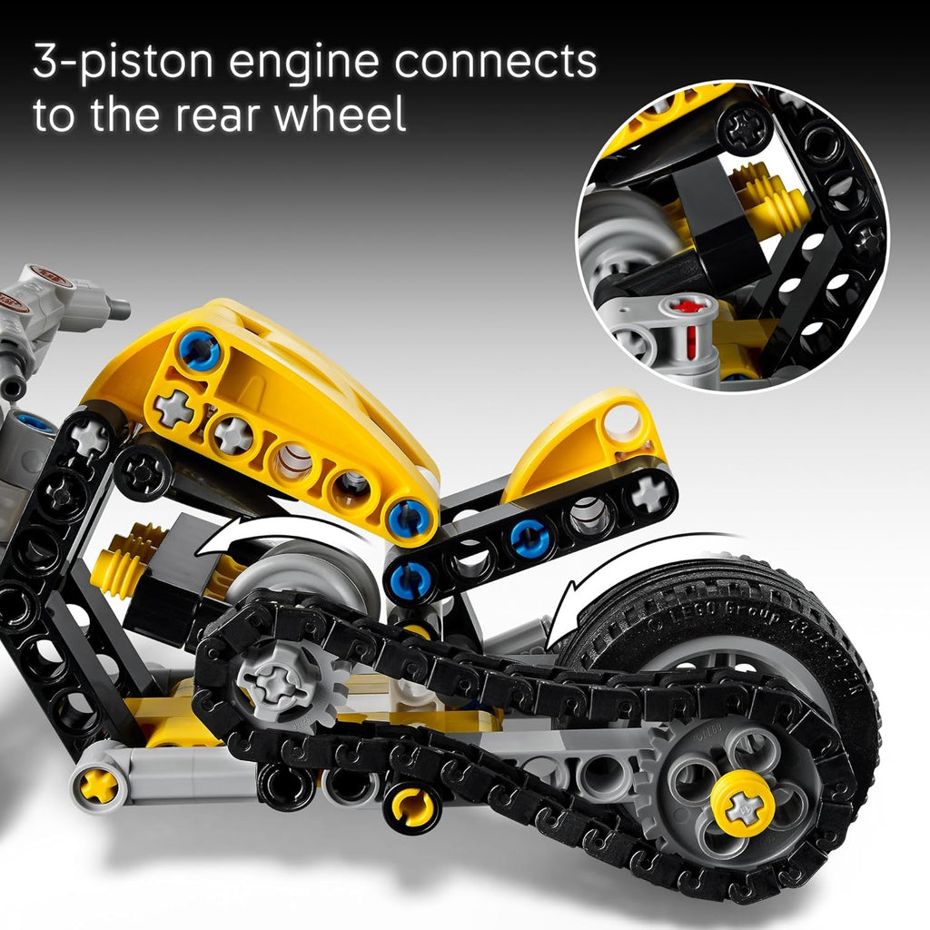 LEGO Technic Yellow Motorcycle Toy - Building Toy for Boys & Girls, Ages 7+ - Model Kit with Detailed Features - Bedroom Decor for Kids - Gift for Birthdays - 42225