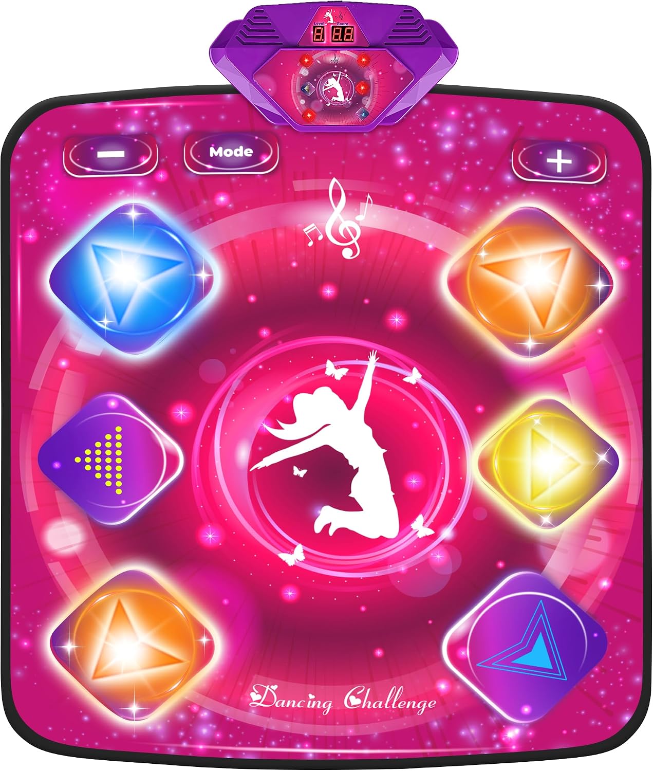 Dance Mat, Dance Mixer Rhythm Step Play Mat, Pink Dance Pad with LED Lights, Adjustable Volume, Built-in Music, 5 Game Modes, Xmas Birthday Gifts for 3-10 Years Girls Toys (Multicolor)