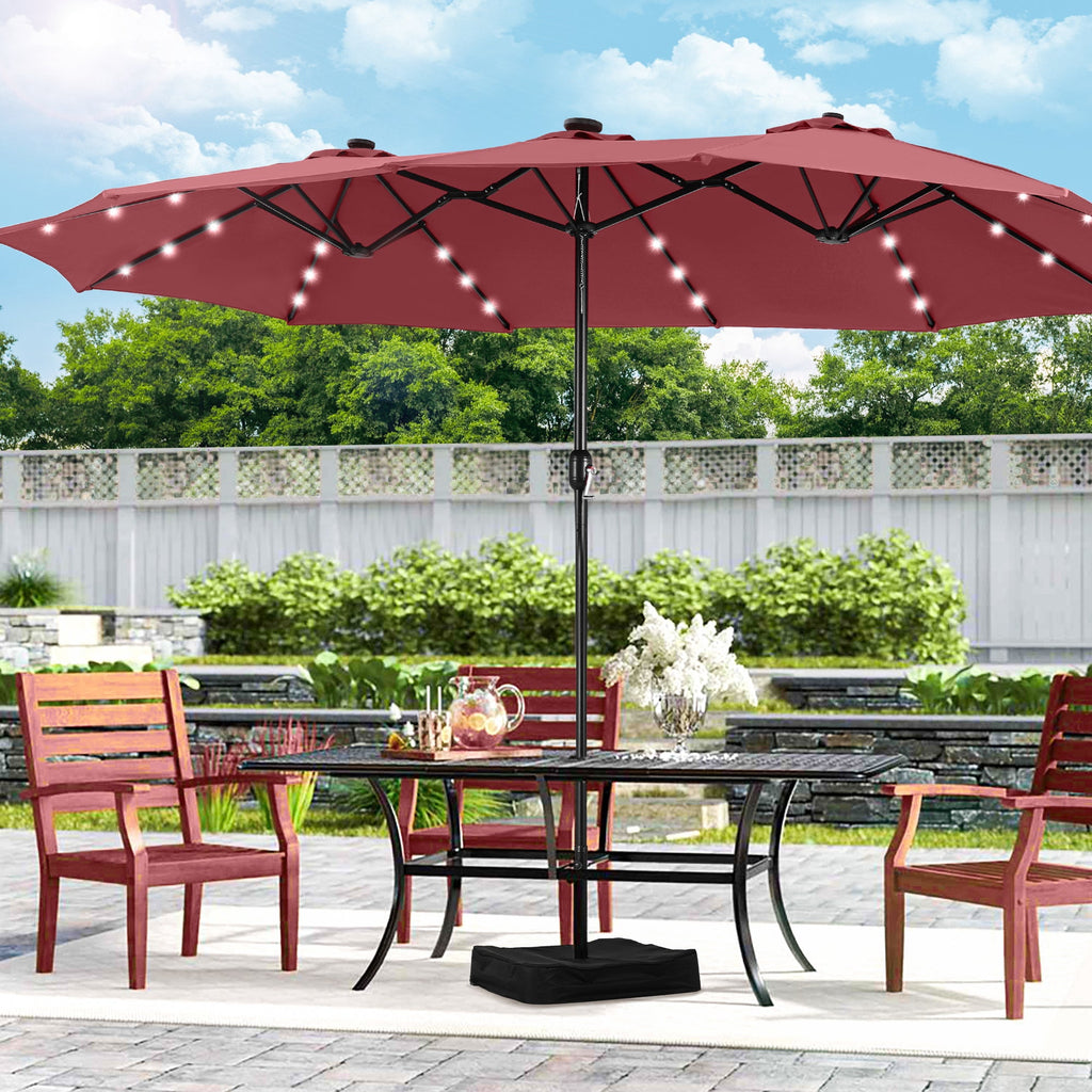 Alpha Joy 15ft Extra Large Outdoor Patio Double-Sided Umbrella with Solar Lights & Umbrella Base