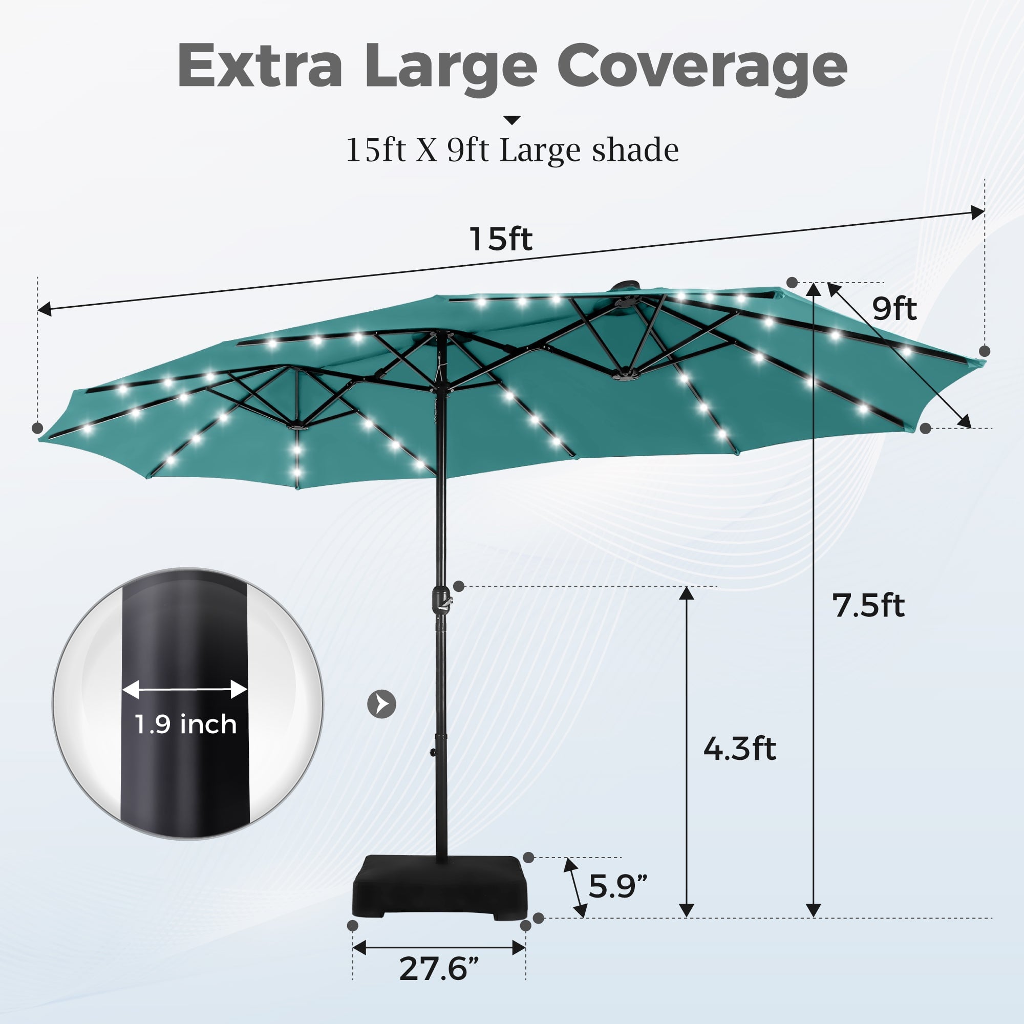Alpha Joy 15ft Extra Large Outdoor Patio Double-Sided Umbrella with Solar Lights & Umbrella Base