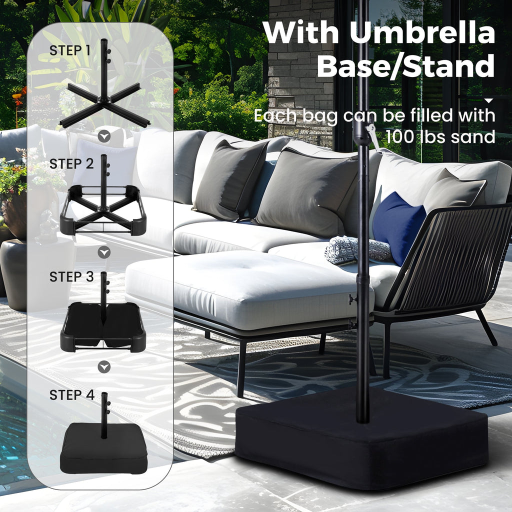 Alpha Joy 15ft Extra Large Outdoor Patio Double-Sided Umbrella with Solar Lights & Umbrella Base