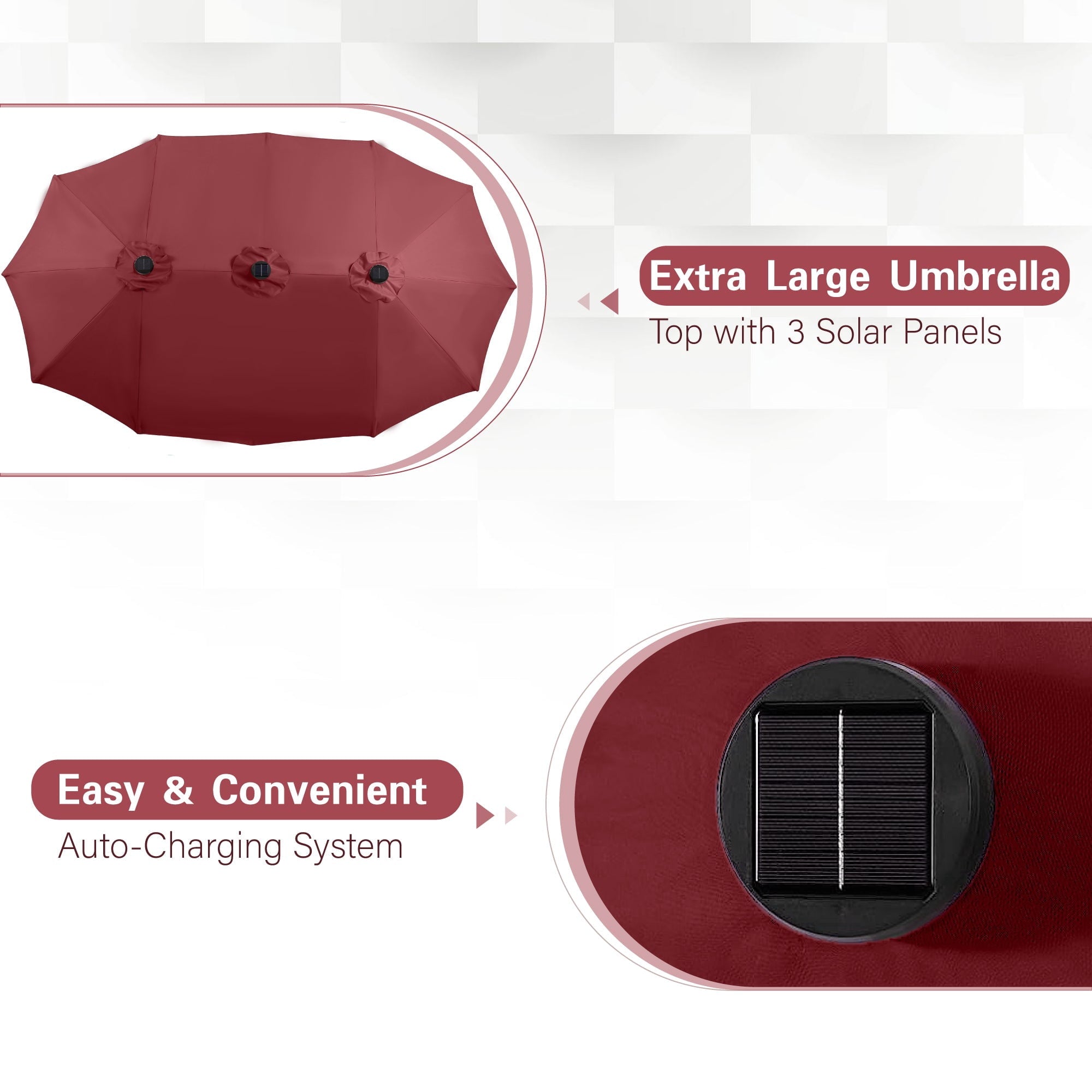 Alpha Joy 15ft Extra Large Outdoor Patio Double-Sided Umbrella with Solar Lights & Umbrella Base