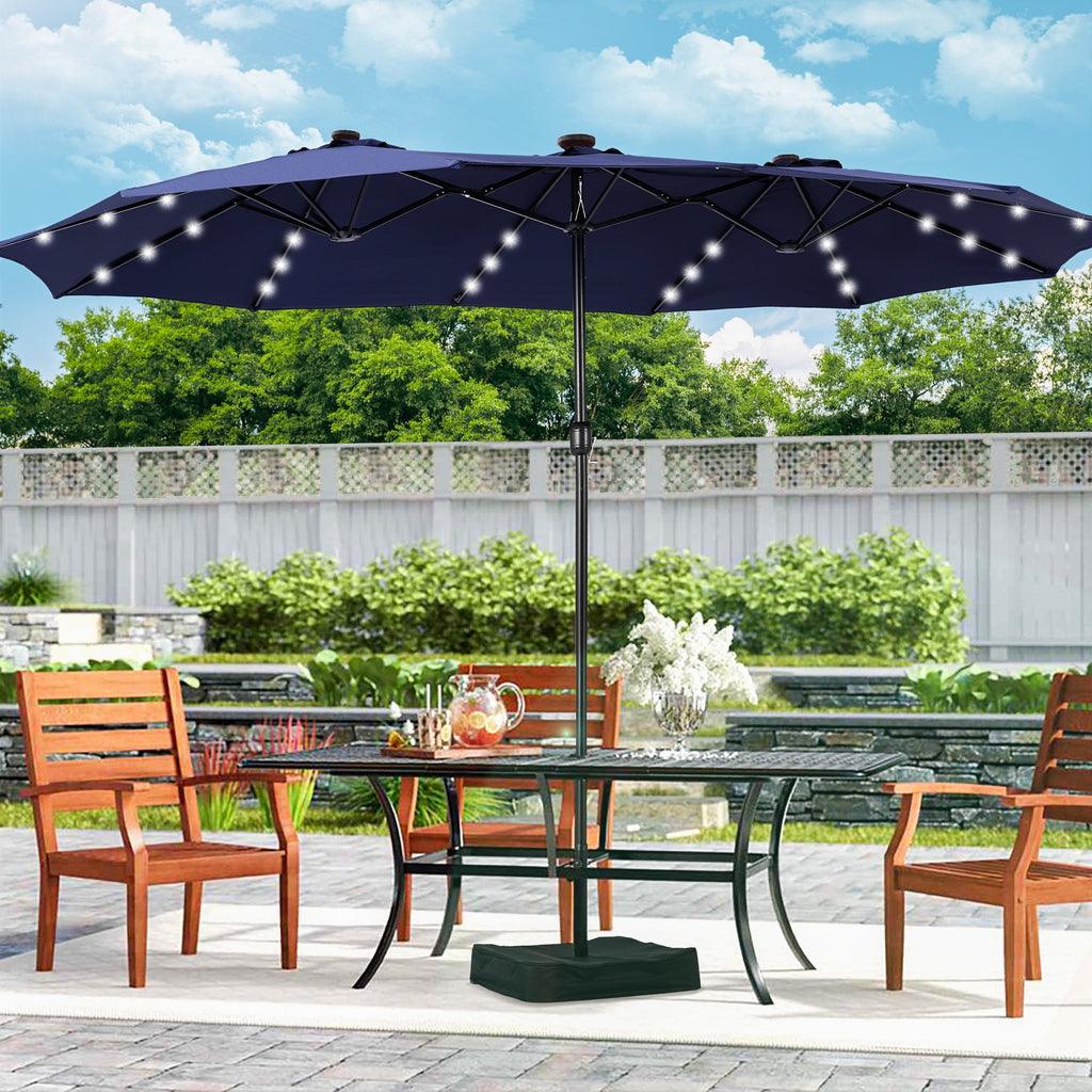 Alpha Joy 15ft Extra Large Outdoor Patio Double-Sided Umbrella with Solar Lights & Umbrella Base