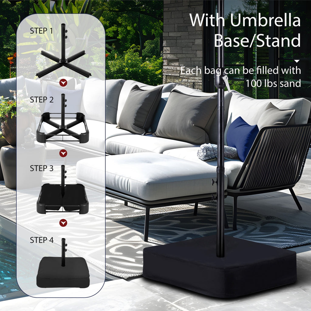 Alpha Joy 15ft Extra Large Outdoor Patio Double-Sided Umbrella with Solar Lights & Umbrella Base